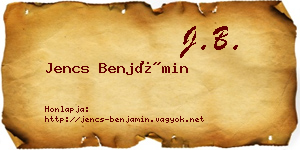 Jencs Benjámin névjegykártya